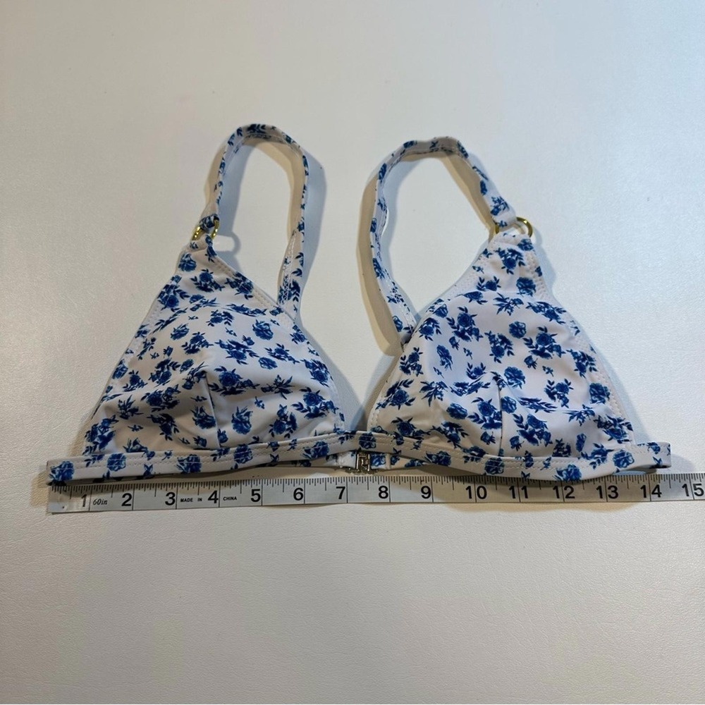 NEW Shenhe‎ Size M Blue Floral Print Ring Linked Triangle Bikini - Picture 5 of 10